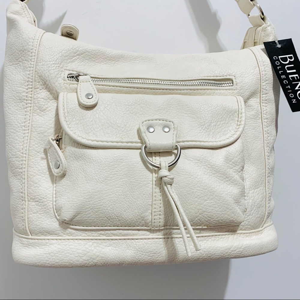 🆕 Bueno Solana Washed Large White Leather Hobo Handbag - Picture 6 of 10